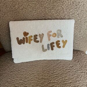 Wifey For Lifey Beaded Clutch - White and multi